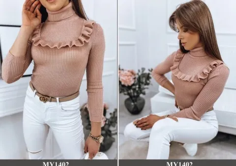 PRĄŻKOWANY SWETER DAMSKI GOLF KOLORY ox128 UNI