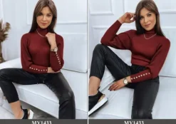 PRĄŻKOWANY SWETER DAMSKI GOLF KOLORY ox124 UNI