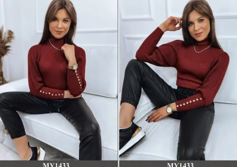 PRĄŻKOWANY SWETER DAMSKI GOLF KOLORY ox124 UNI