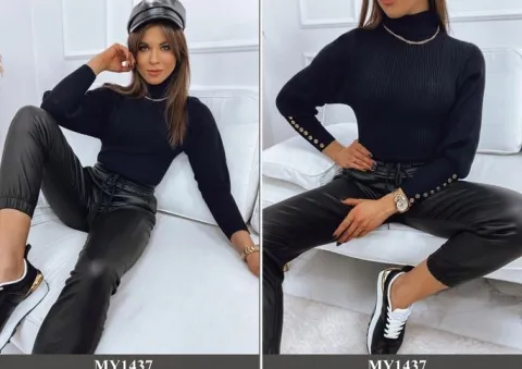 PRĄŻKOWANY SWETER DAMSKI GOLF KOLORY ox124 UNI