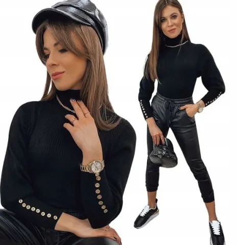 PRĄŻKOWANY SWETER DAMSKI GOLF KOLORY ox124 UNI