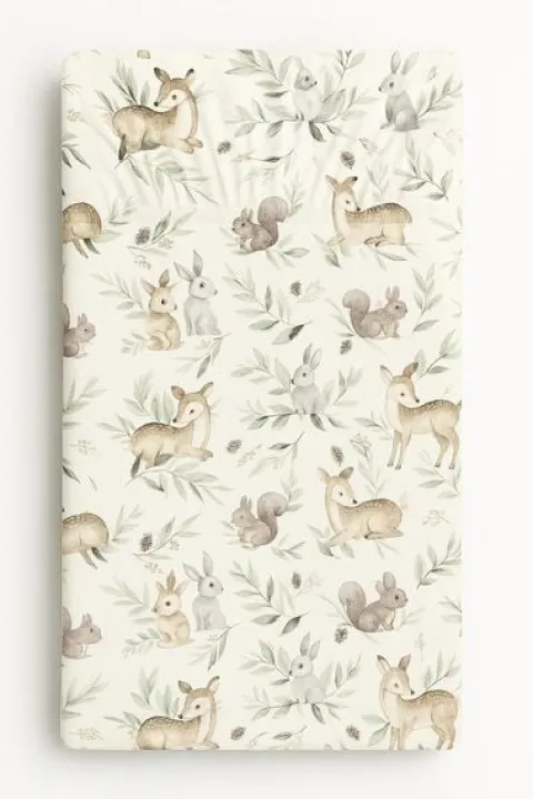 Prześcieradło bawełniane z gumką do łóżeczka 120x60 cm - woodland olive
