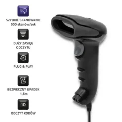 Qoltec Laserowy czytnik kodów kreskowych 1D | USB | Czarny