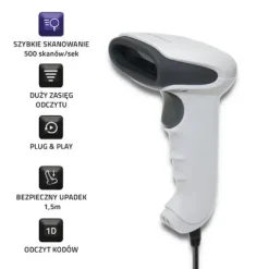 Qoltec Laserowy czytnik kodów kreskowych 1D | USB | Biały
