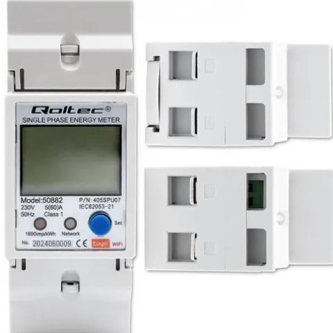 QOLTEC LICZNIK ENERGII 230V TUYA WIFI LCD NA SZYNĘ DIN
