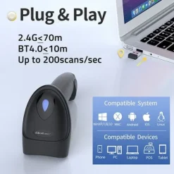 Qoltec Skaner czytnik kodów kreskowych i QR | 1D 2D | USB | Bluetooth