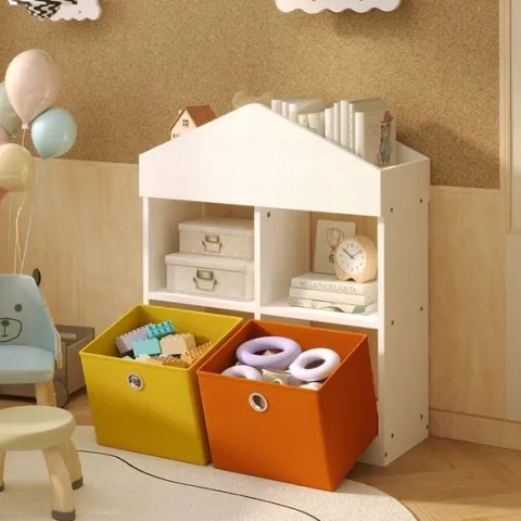 Regał domek na zabawki organizer przegrody szafka książki biały loft 64 cm