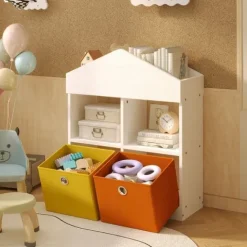 Regał domek na zabawki organizer przegrody szafka książki biały loft 64 cm