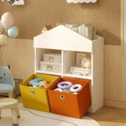Regał domek na zabawki organizer przegrody szafka książki biały loft 64 cm