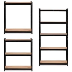 Regał magazynowy metalowy czarny 2w1 5 jasnych półek 150x75x30 cm