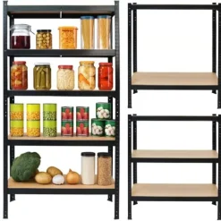Regał magazynowy metalowy czarny 2w1 5 jasnych półek 150x75x30 cm
