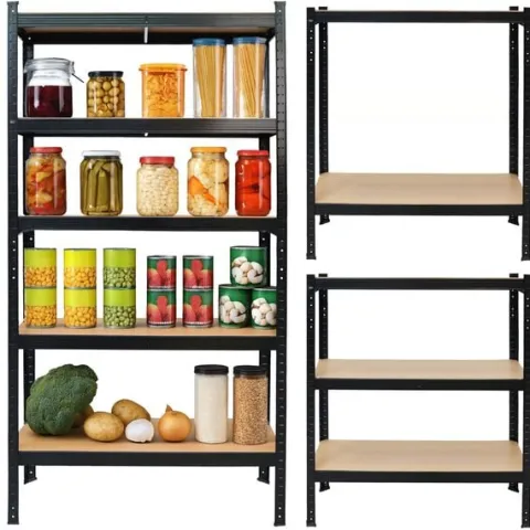 Regał magazynowy metalowy czarny 2w1 5 jasnych półek 150x75x30 cm