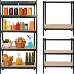 Regał magazynowy metalowy czarny 2w1 5 jasnych półek 180x90x40 cm
