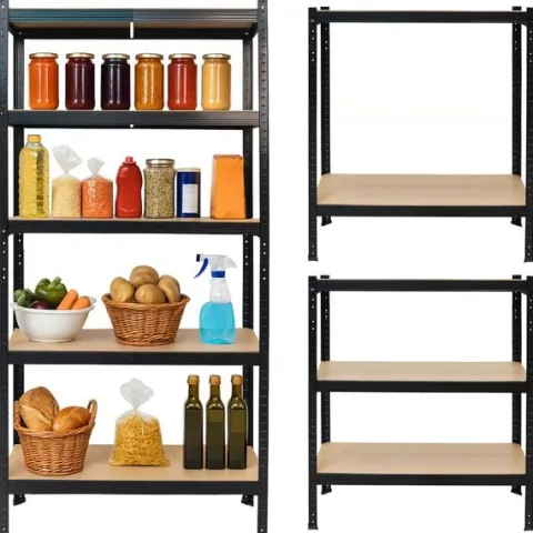 Regał magazynowy metalowy czarny 2w1 5 jasnych półek 180x90x40 cm