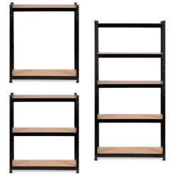 Regał magazynowy metalowy czarny 2w1 5 jasnych półek 180x90x40 cm