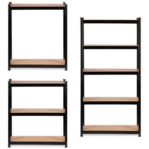 Regał magazynowy metalowy czarny 2w1 5 jasnych półek 180x90x40 cm