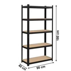 Regał magazynowy metalowy czarny 2w1 5 jasnych półek 180x90x40 cm