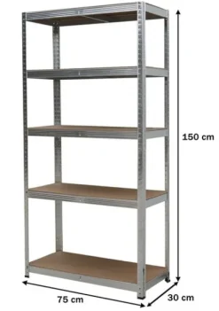 Regał magazynowy metalowy 2w1, 5 półek 150x75x30 cm