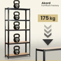 Regał metalowy do garażu piwnicy magazynowy 90x30x180 cm czarny