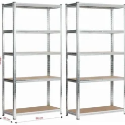 Regał metalowy do garażu piwnicy magazynowy zestaw 2 sz. 90x40x180 srebrny