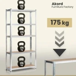 Regał metalowy do garażu piwnicy magazynowy 90x30x180 cm srebrny