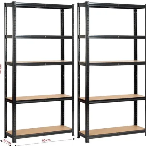 Regał metalowy do garażu piwnicy magazynowy zestaw 2 sz. 90x30x180 czarny
