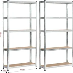Regał metalowy do garażu piwnicy magazynowy zestaw 2 sz. 90x30x180 srebrny