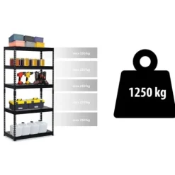 Regał metalowy magazynowy 183 x 90 x 45 cm Humberg HR-700 czarny