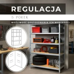 Regał metalowy z 5 półkami 150x75x30cm 625kg do garażu, piwnicy