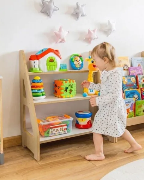 Regał Montessori na książki i zabawki Dąb/Biały