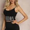 Renee Czarny Top damski S/M Cyrkonie