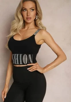 Renee Czarny Top damski S/M Cyrkonie