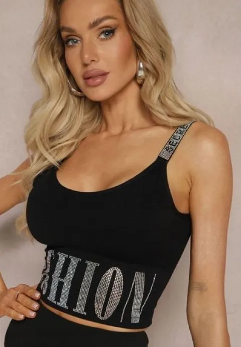 Renee Czarny Top damski S/M Cyrkonie