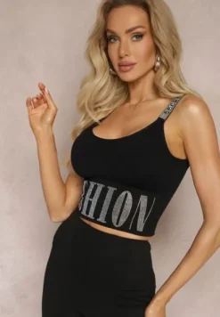 Renee Czarny Top damski S/M Cyrkonie