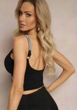 Renee Czarny Top damski S/M Cyrkonie