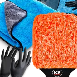 RĘKAWICA DO MYCIA AUTA K2 WASH MITT + K2 FLOSSY RĘCZNIK DO OSUSZANIA 60x90