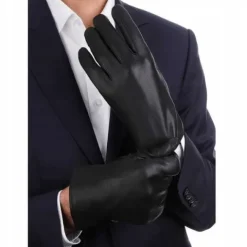 RĘKAWICZKI MĘSKIE SKÓRZANE SKÓRA CIELĘCA NA MISIU CZARNE ELEGANCKIE