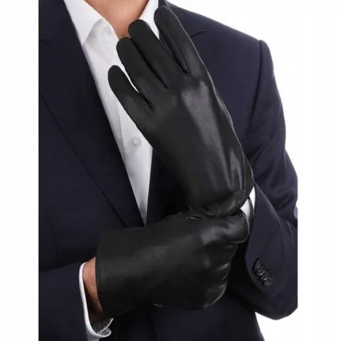 RĘKAWICZKI MĘSKIE SKÓRZANE SKÓRA CIELĘCA NA MISIU CZARNE ELEGANCKIE