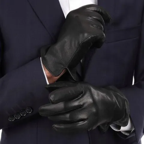 RĘKAWICZKI MĘSKIE SKÓRZANE SKÓRA CIELĘCA NA MISIU CZARNE ELEGANCKIE