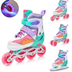 Rolki Regulowane Meteor dla dzieci 4w1 Cream LED 30-33