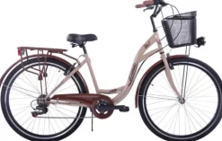Rower miejski 28 Kozbike City 28 7s beżowo-brązowy z koszem