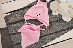 Różowy komplet MISIA2 czapka + apaszka r.40-42