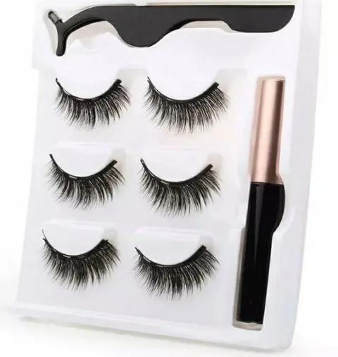 RZĘSY MAGNETYCZNE 3X DŁUGIE + PĘSETA + EYELINER