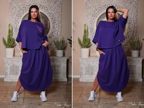 Sasha Ferrano komplet spódnica bluza KIRI fiolet Plus size 52/54 bawełna