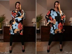 Sasha Ferrano tunika sukienka kimono ARI z jedwabiem 54/56 Plus size czarna