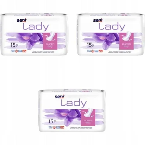 Seni Lady Super podpaski wkładki chłonne 3 opakowania po 15 sztuk