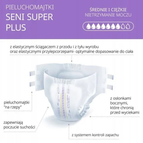 SENI SUPER PLUS PIELUCHOMAJTKI DLA DOROSŁYCH M NA RZEPY 30SZT.