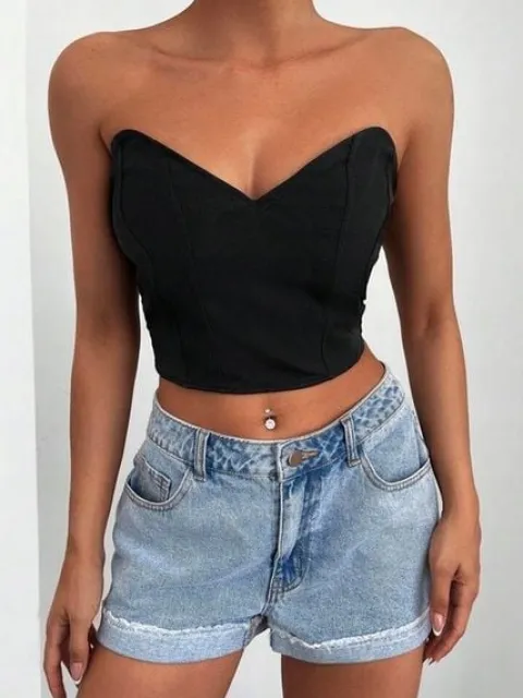SHEIN CZARNY TOP ODKRYTE PLECY (M)