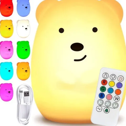 Silikonowa lampka nocna Misiek led rgb