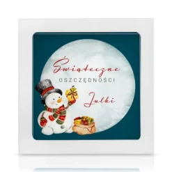 Skarbonka drewniana z nadrukiem bałwanka na MIKOŁAJKI prezent dla dziecka